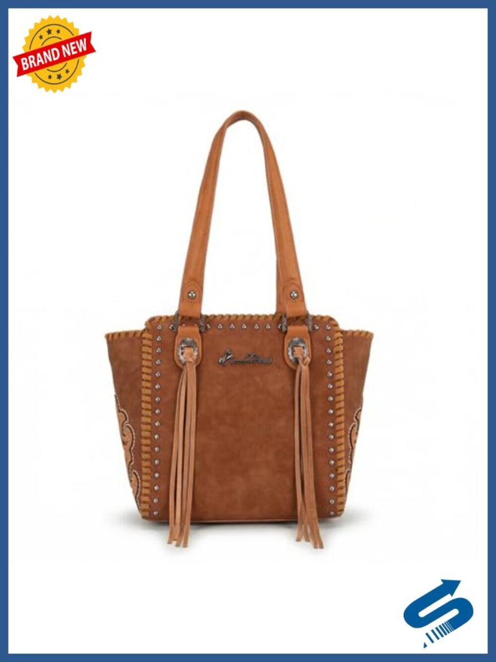Studded PU Leather Tote with Fringe Tassel, Medium Shoulder Bag Cowgirl Style